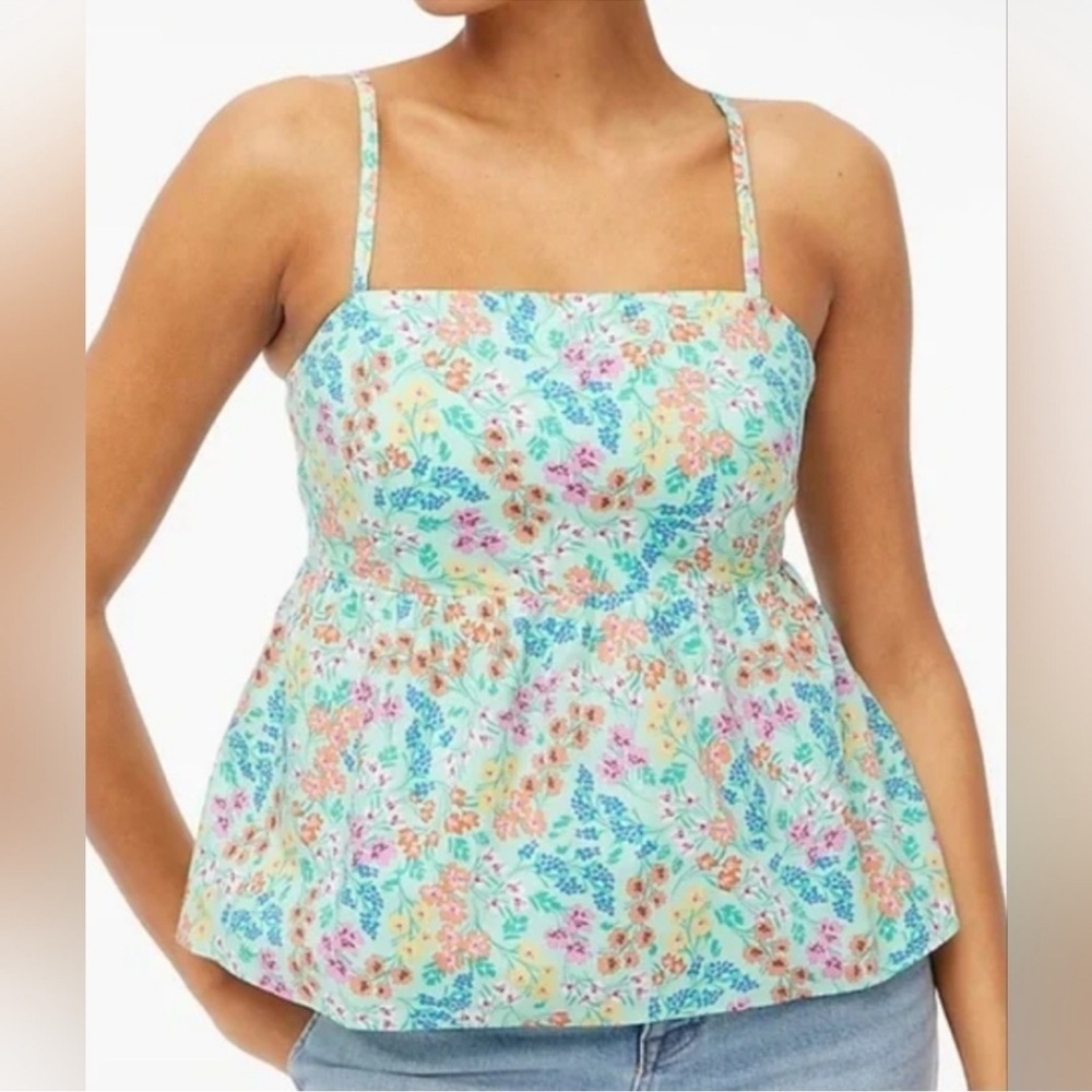 J.Crew Mint Tie Back Strappy Floral Tank Top